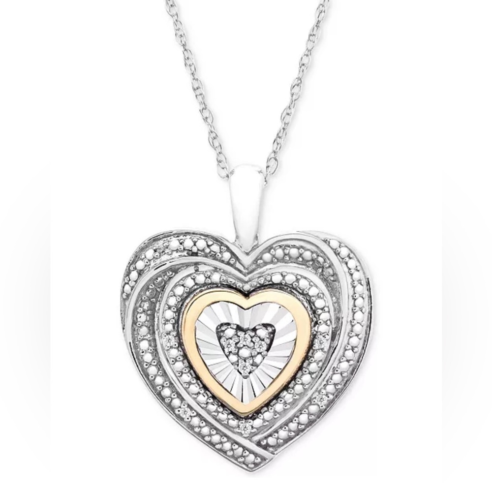 Macy’s 10K Gold 925 Diamond Accent Heart Necklace 18” NWT